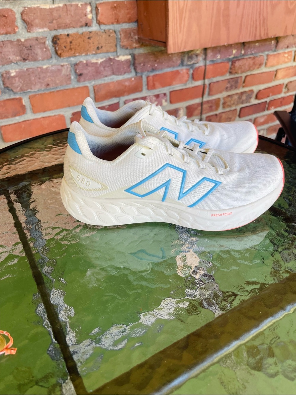 New Balance Women’s White Athletic Shoes with Blue Accents